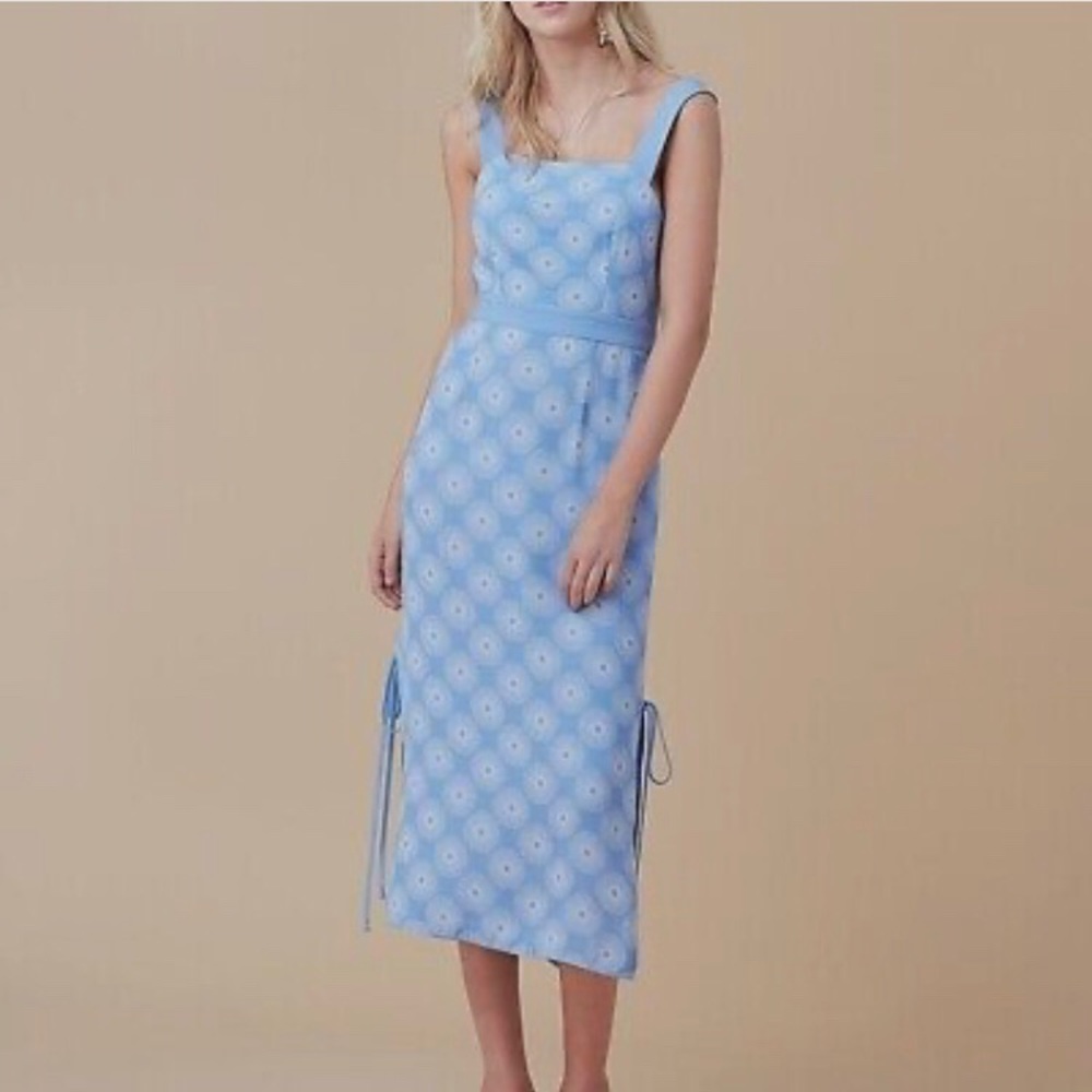DIANE VON FUSTENBERG DVF HORTENSIA  OPEN BACK MIDI DRESS BLUE WHITE SIZE 2